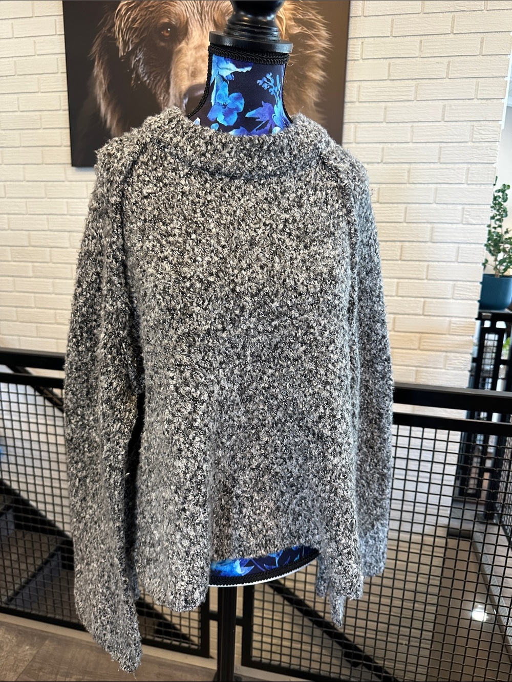 Free People Gray Bouclé Crewneck Sweater